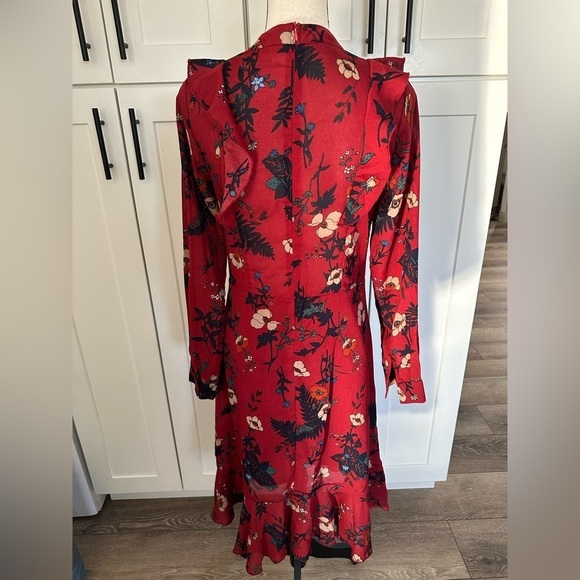 Femme Fatale  Italy red floral ruffle dress midi SZ M - Picture 4 of 10